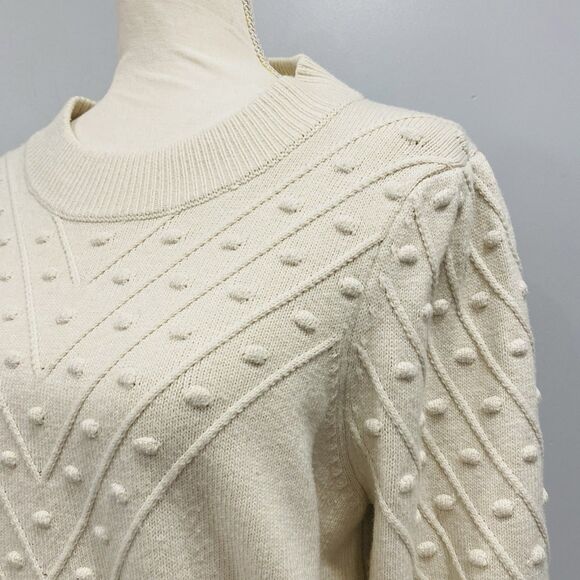 French Connection L Cropped Bobble-Stitch Knit Sweater Cream Cottage Preppy Chic - Picture 8 of 16